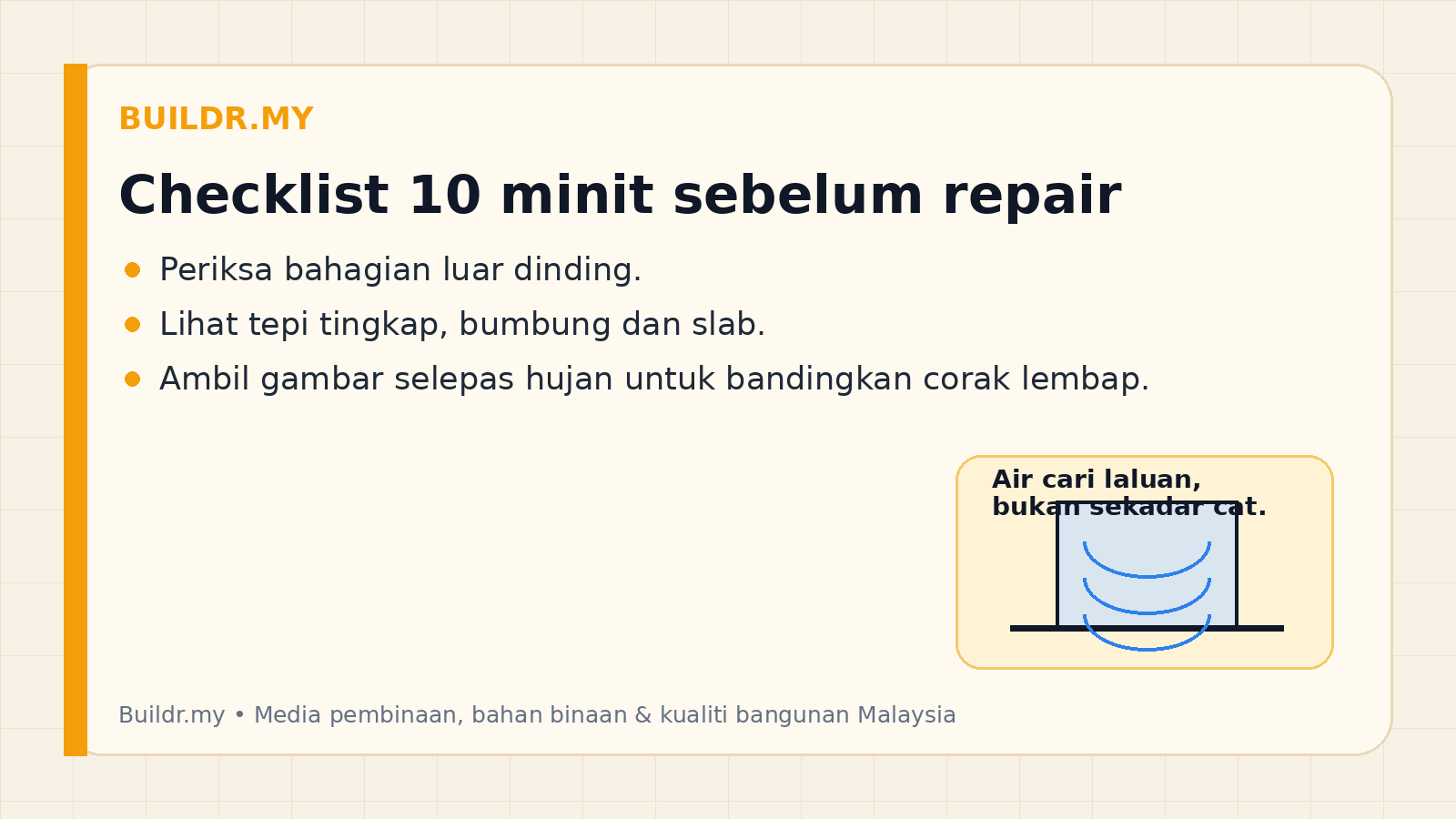 Checklist ringkas sebelum membaiki dinding lembap