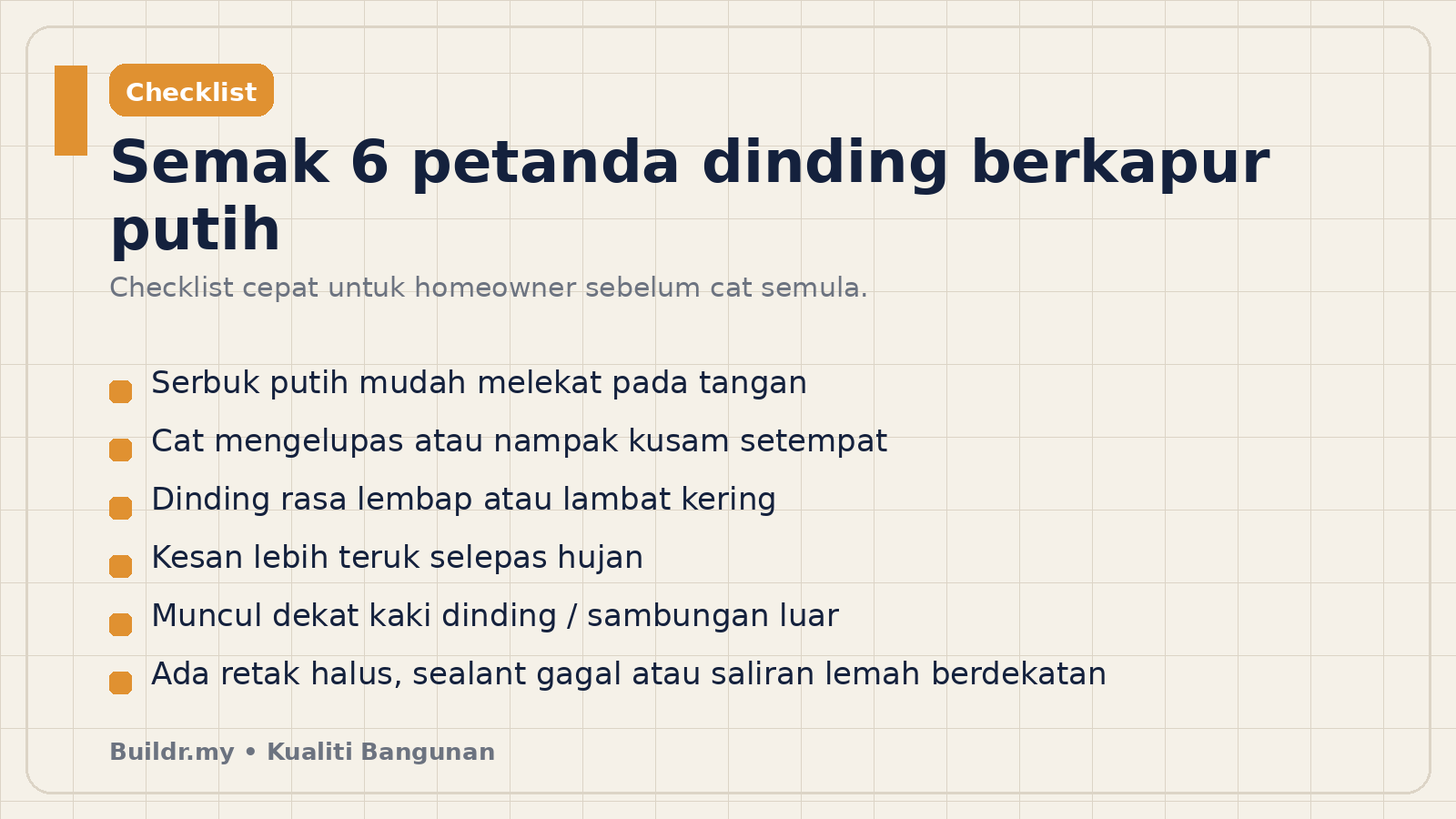 Checklist semakan utama untuk dinding berkapur putih