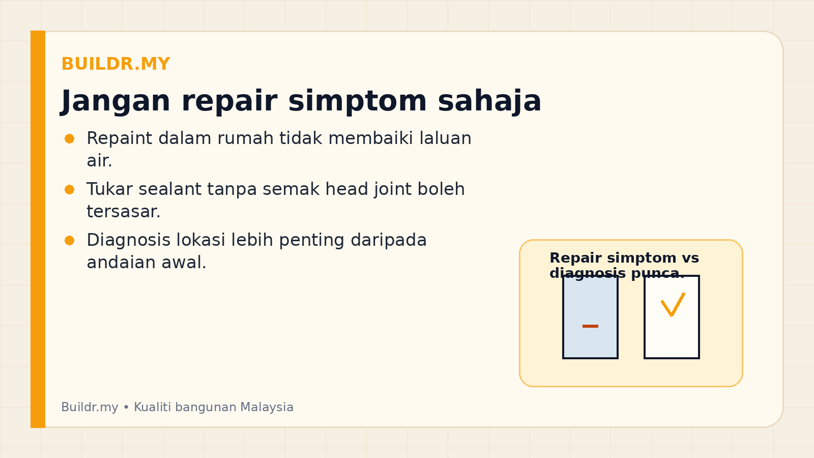 Perbandingan repair simptom dengan diagnosis punca untuk kebocoran tingkap