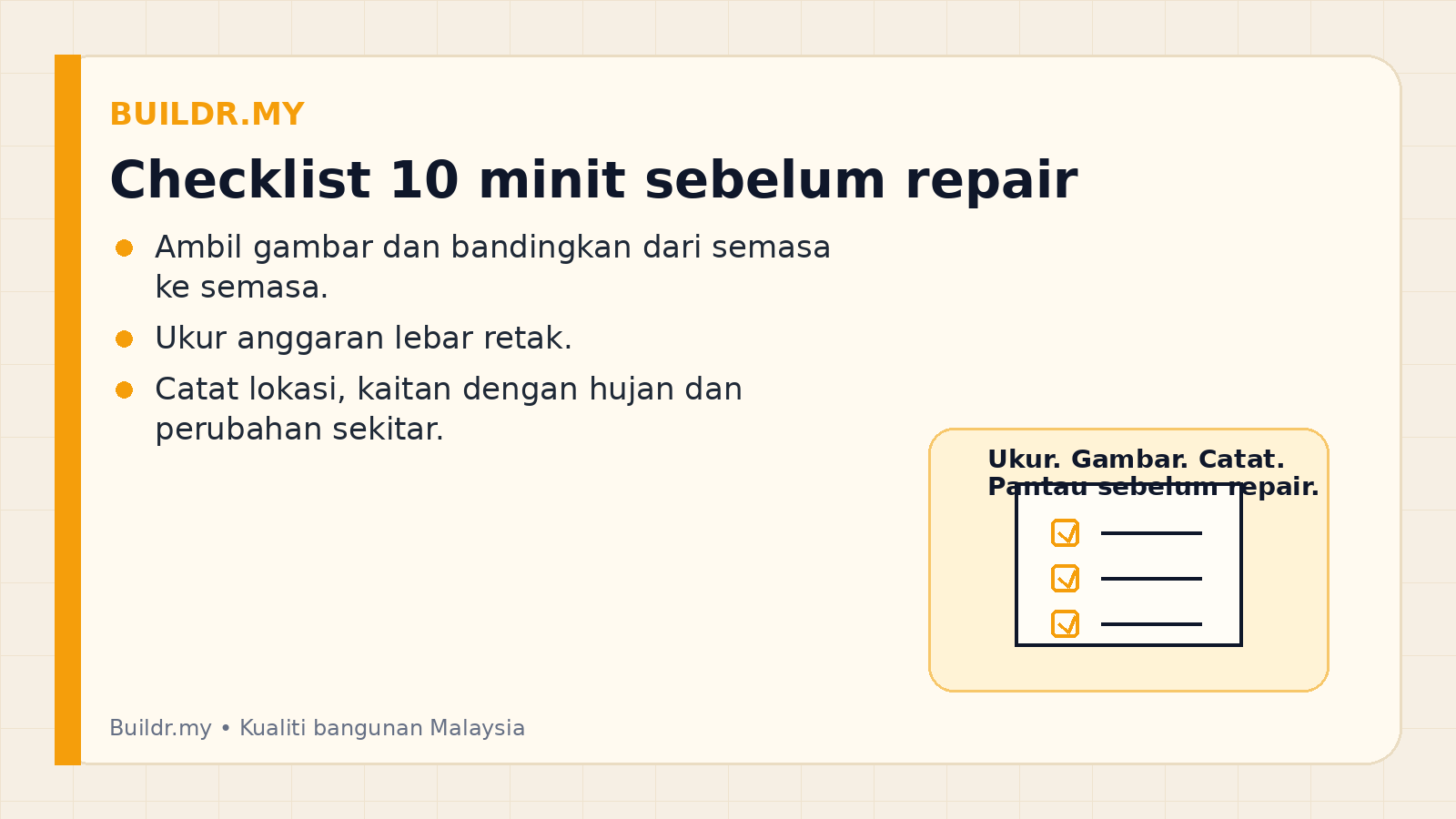 Checklist pemantauan retak dinding rumah sebelum kerja repair dibuat
