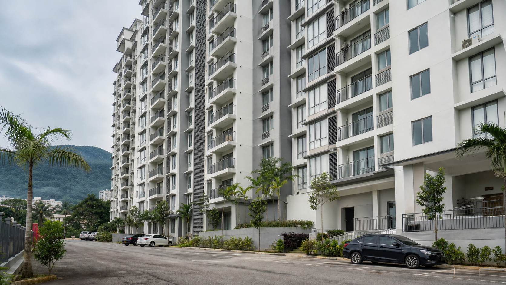 Completed residential blocks representing market overhang and occupancy concerns.