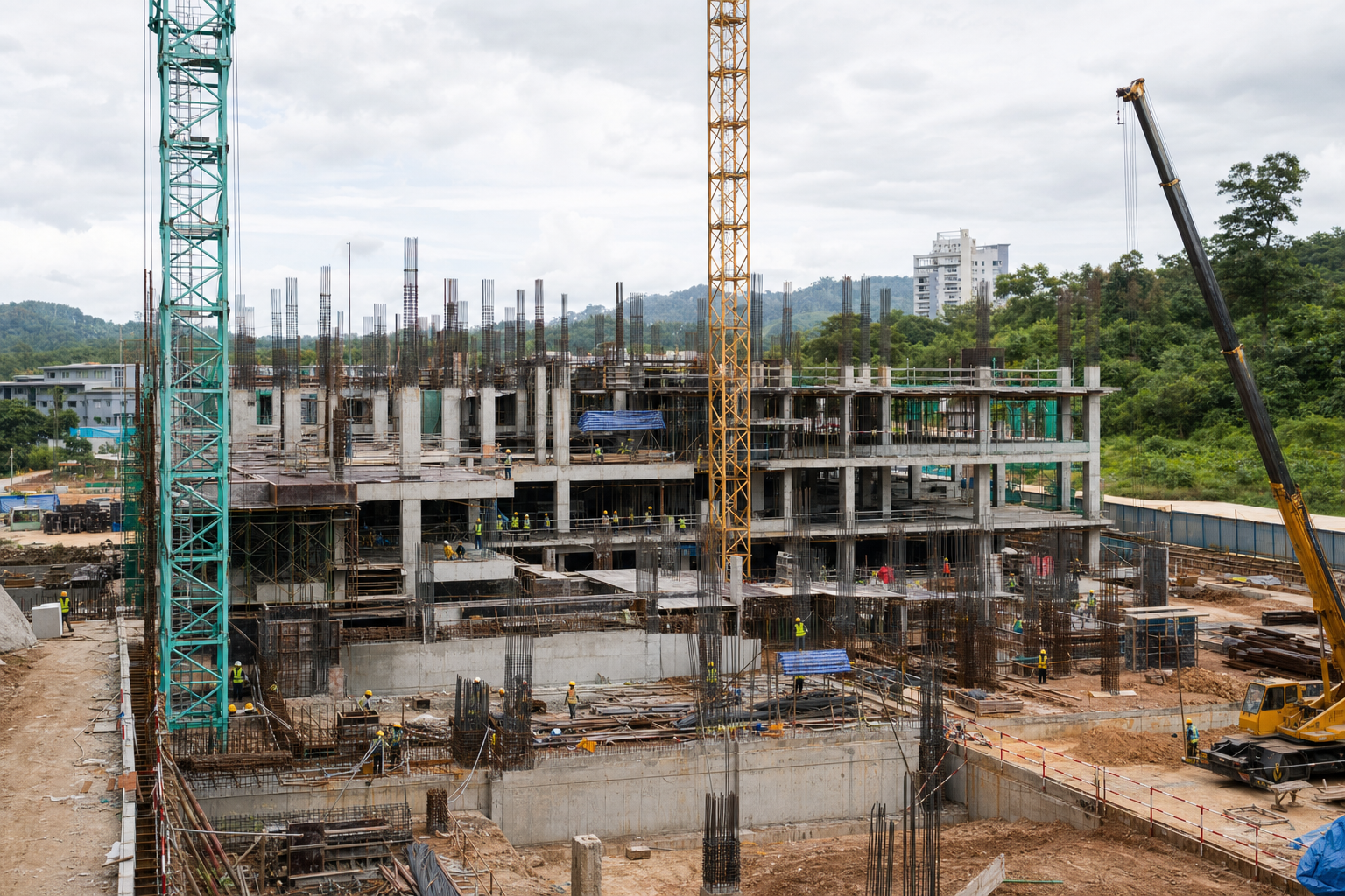 Gambar editorial jana AI berkaitan Setia Alam: kontrak hospital RM247.5 juta membuka rantaian kerja 30 bulan; bukan foto projek sebenar.