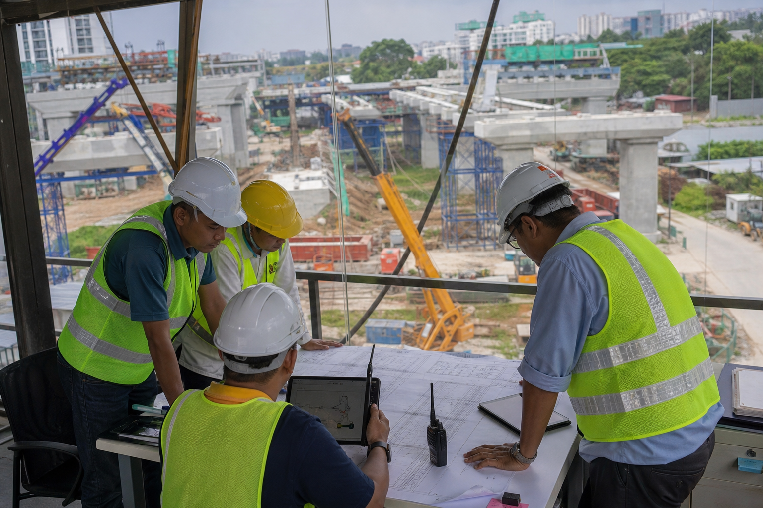 Gambar editorial jana AI yang mewakili the Malaysian construction and infrastructure market; bukan foto projek, syarikat, tempat atau peristiwa sebenar.