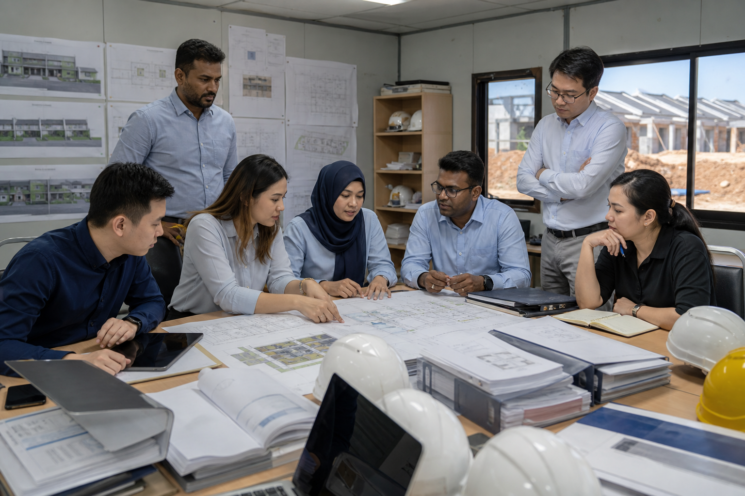Gambar editorial jana AI yang mewakili KPKT mengetengahkan mekanisme keluar OTP untuk mencegah projek perumahan sakit—tapisan kesiapsiagaan perlu berlaku sebelum jualan; bukan foto projek, syarikat, tempat atau peristiwa sebenar.