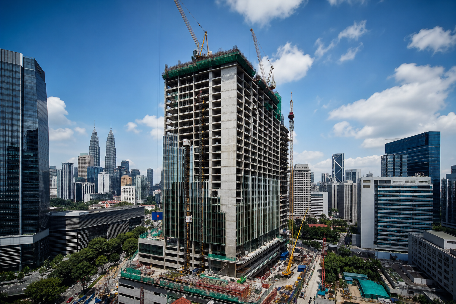 Tapak pembinaan menara pejabat tinggi di Kuala Lumpur
