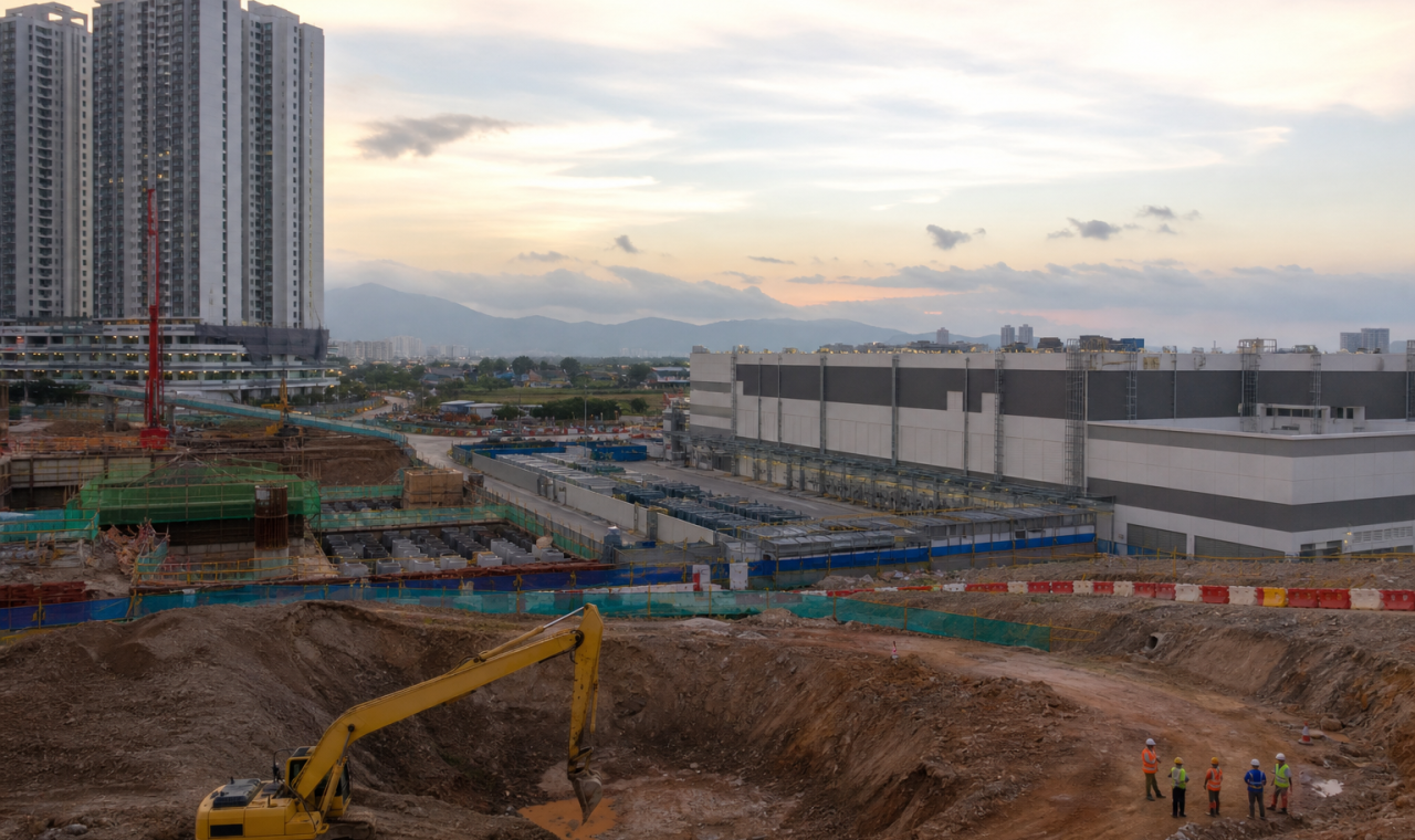 Pemandangan mewakili pasaran pembinaan Malaysia dengan kediaman, pusat data dan infrastruktur