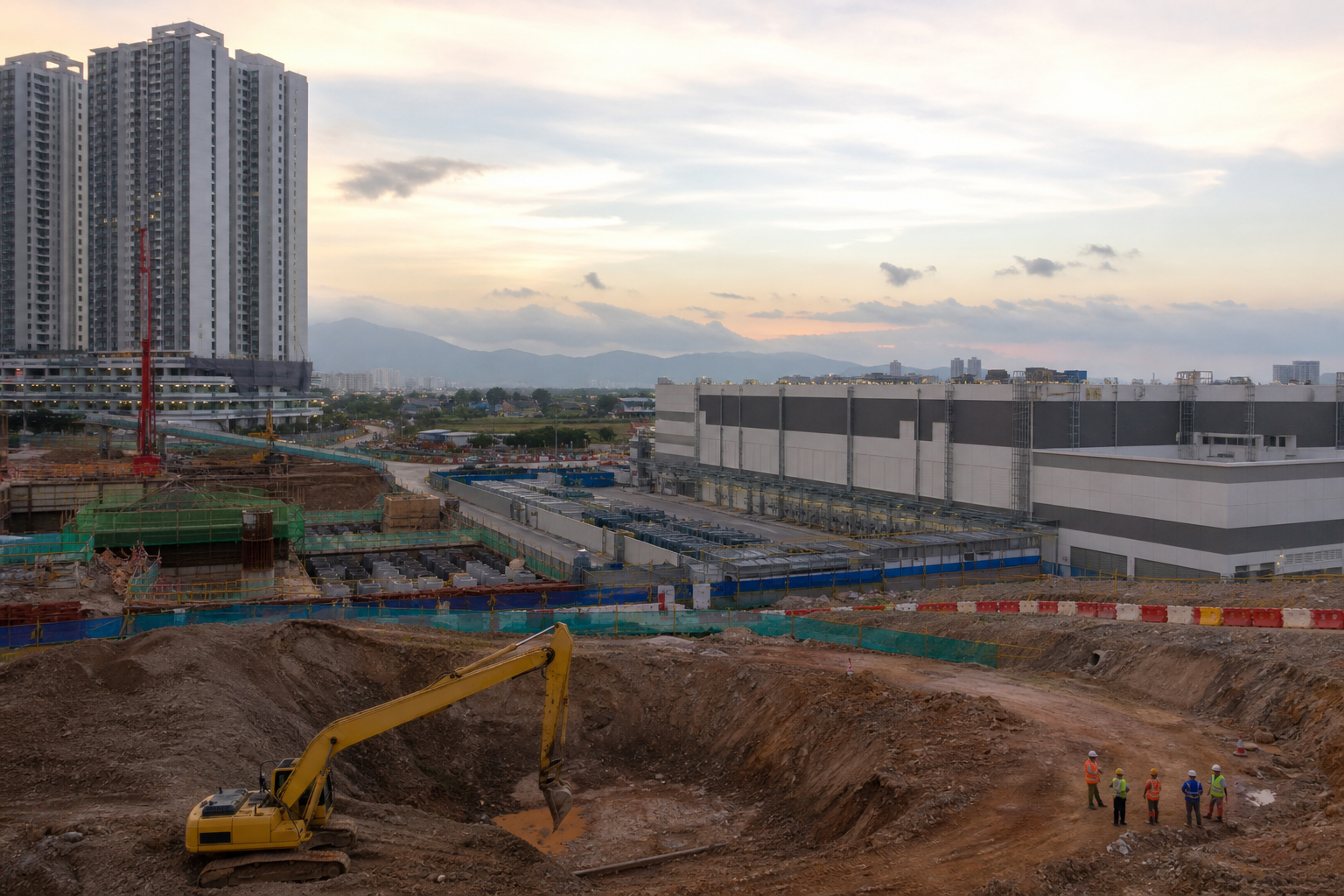 Pemandangan mewakili pasaran pembinaan Malaysia dengan kediaman, pusat data dan infrastruktur