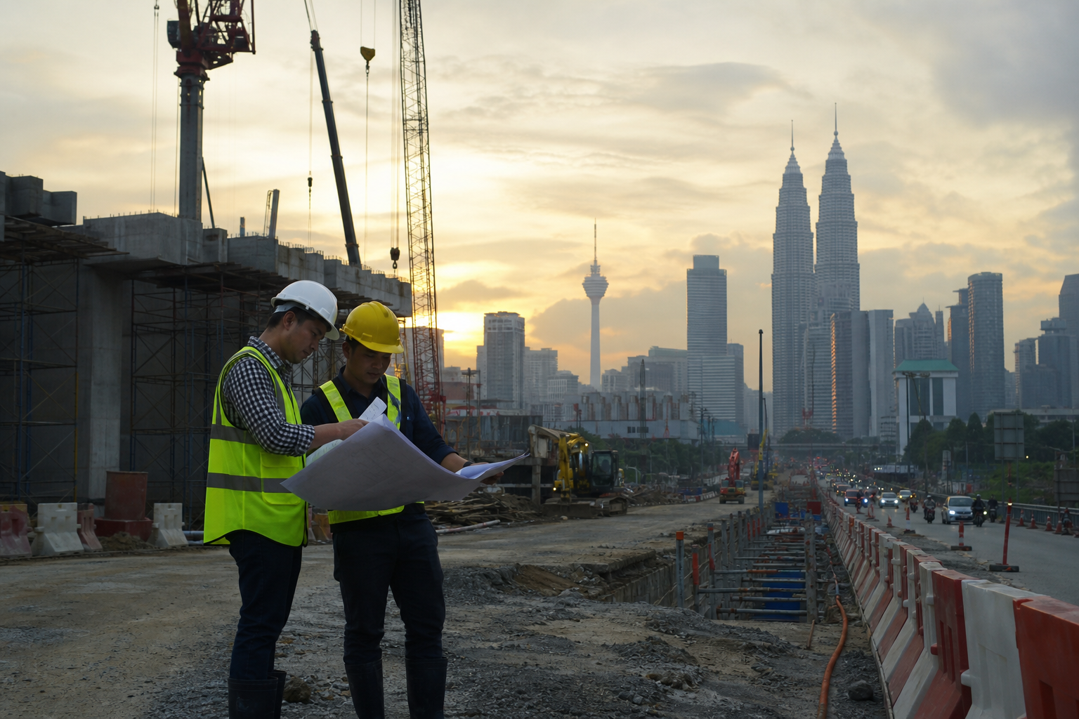 Pasukan pembinaan Malaysia menilai kerja bangunan dan infrastruktur